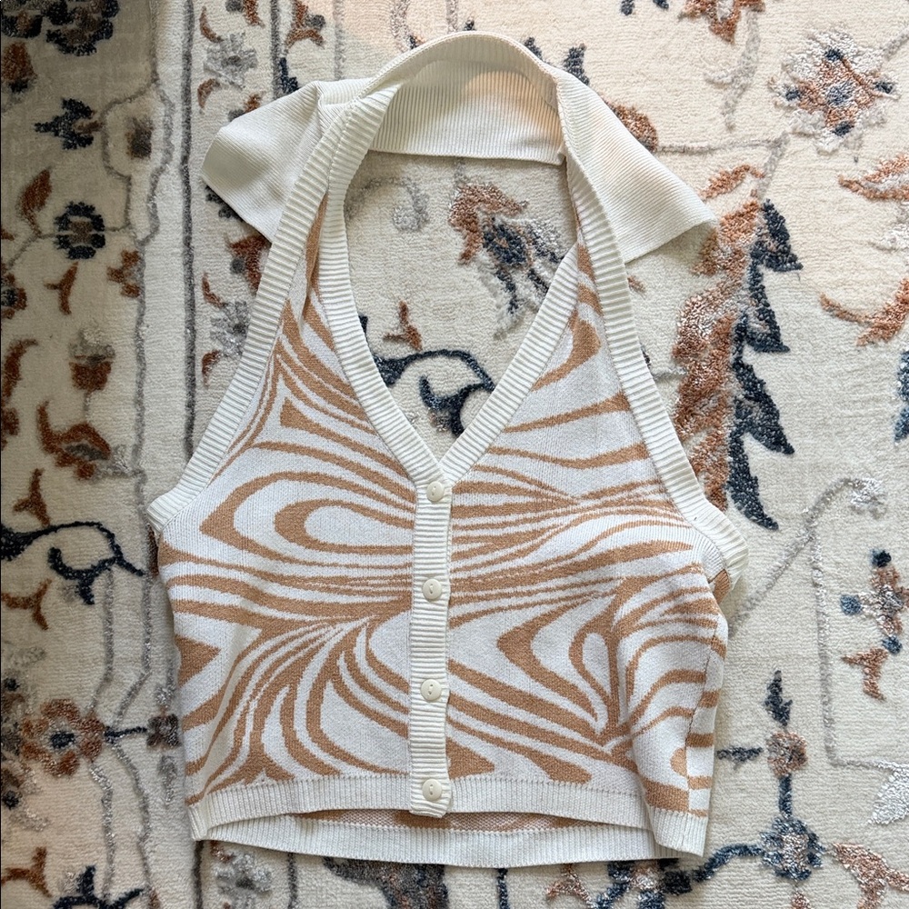 Garage Cream and Tan Swirl Crop Top